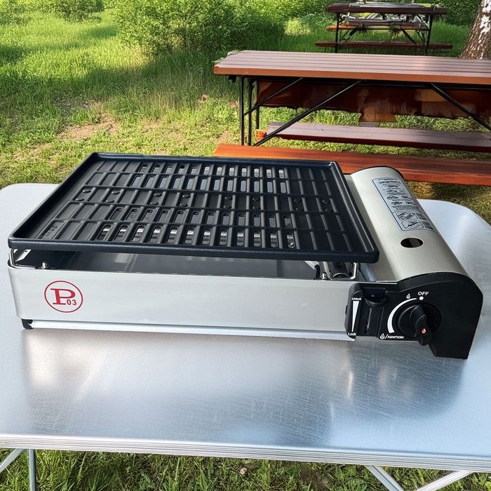 Barbecue A Gas Portatile COOK160 - 1900W, Accensione Piezo, Vassoio Raccogli Grassi, Per Campeggio, Vanlife, Pic-nic