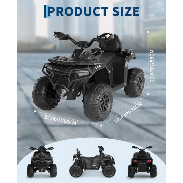 Quad électrique 12V Pour Enfants – VTT Avec Télécommande Parentale, 2 Moteurs, Phares LED, Bleu Royal, 3-6 Ans