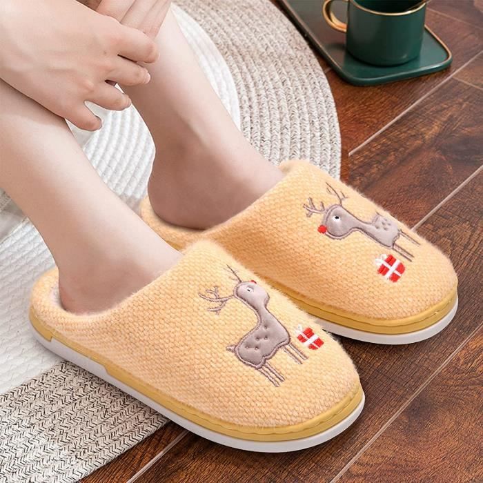 Cuissardes Femmes Chaussons D'hiver En Peluche Ultra-douce - Pantoufles Chaudes Semelle Antidérapante - Femme/Homme Heures Sautantes