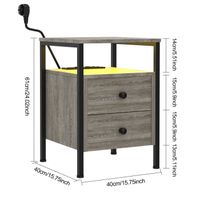 PIPIPOXER Table d'Appoint avec Station de Charge (2 Prises CA, 2 Ports USB), Table de Chevet avec roulettes, 1 Tiroirs et 2 Étagères, Table de Nuit Cadre en Bois, Bout de Canapé