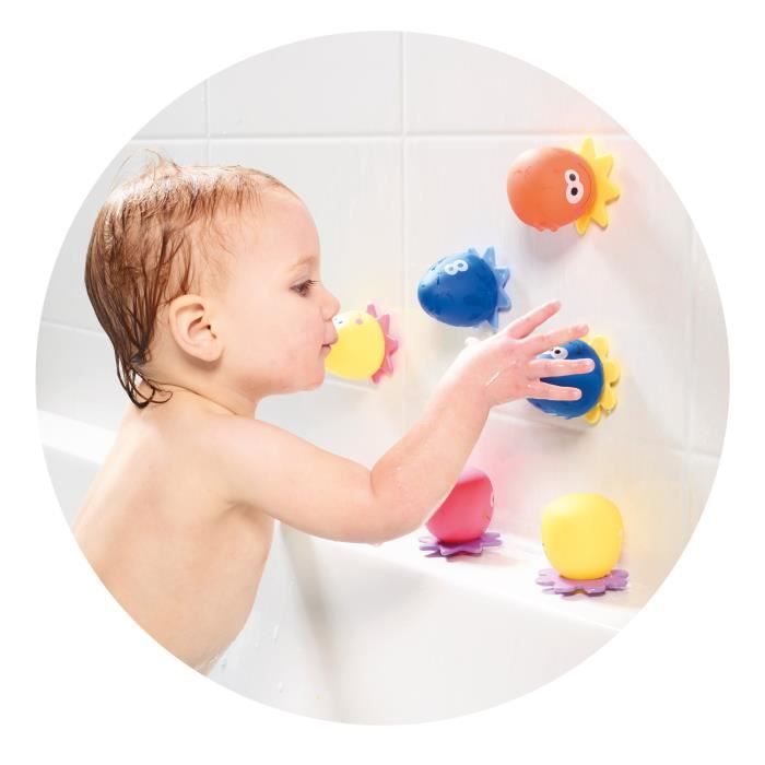 Jouet De Bain Bébé Pieuvre Avec Lumière Et Jeu De Lancer D'Anneaux - 11 Pièces, Aspiration Automatique, Arroseur Pour Baignoire Et Piscine, Interactif Et Éducatif Pour Enfant