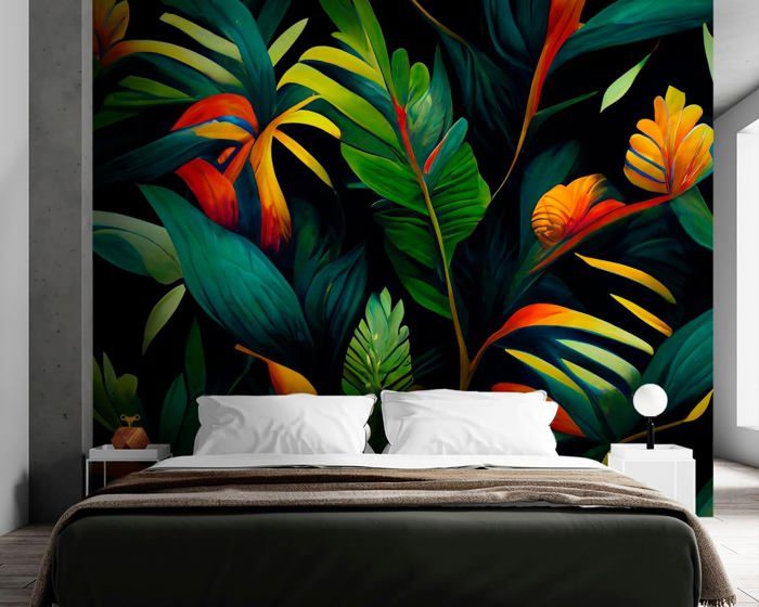 Papier Peint Panoramique Elégant 250x175 cm Jungle tropicale lumineuse ...