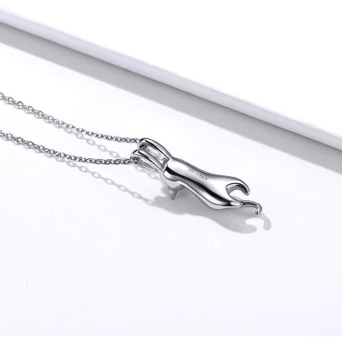 Collier En Argent 925 Avec Pendentif Chat En Alliage De Zinc - Bijou Femme Félin - Neuf Sans Emballage