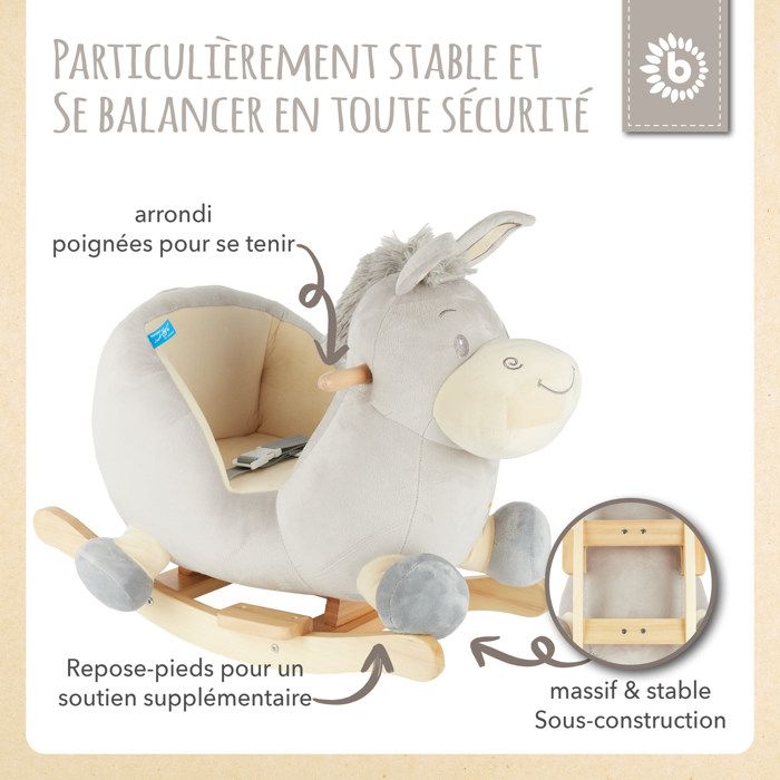 Âne à Bascule Peluche Bébé 1 An - Cheval à Bascule Doux Avec Ceinture Sécurité