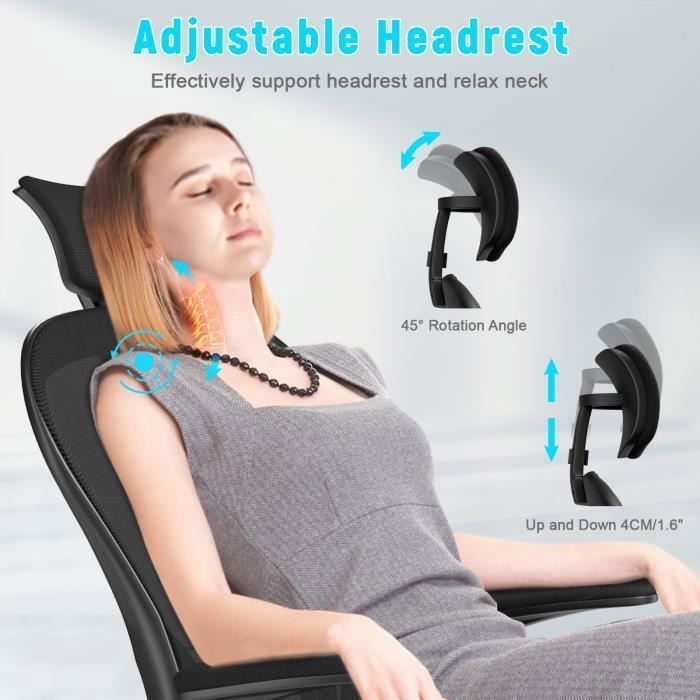 Chaise de bureau ergonomique Fauteuil de bureau avec dossier haut en maille et repose-pieds