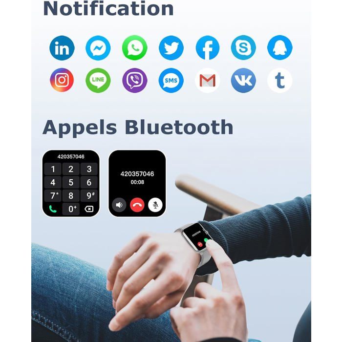 Montre Connectée Fitness 1.47" - Appels Bluetooth, 130 Modes Sport, Fréquence Cardiaque, étanche IP68