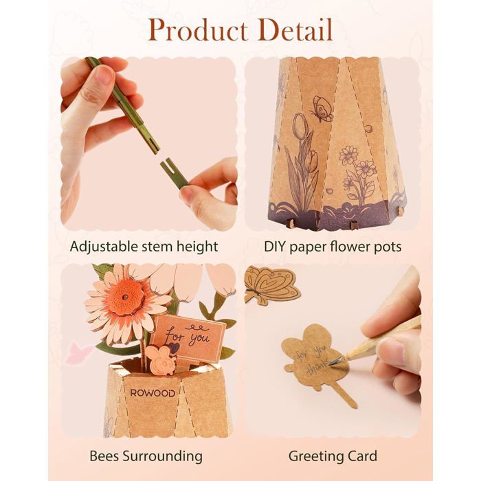 ROWOOD Puzzle en Bois 3D pour Adultes Enfants avec Lumière LED Kit Modèle Fleur Décoration Table Mur Puzzle Cadeau Tournesol TH002 ROWOOD Puzzle en Bois 3D pour Adultes Enfants avec Lumière LED Kit Modèle Fleur Décoration Table Mur Puzzle Cadeau Tournesol TH002
