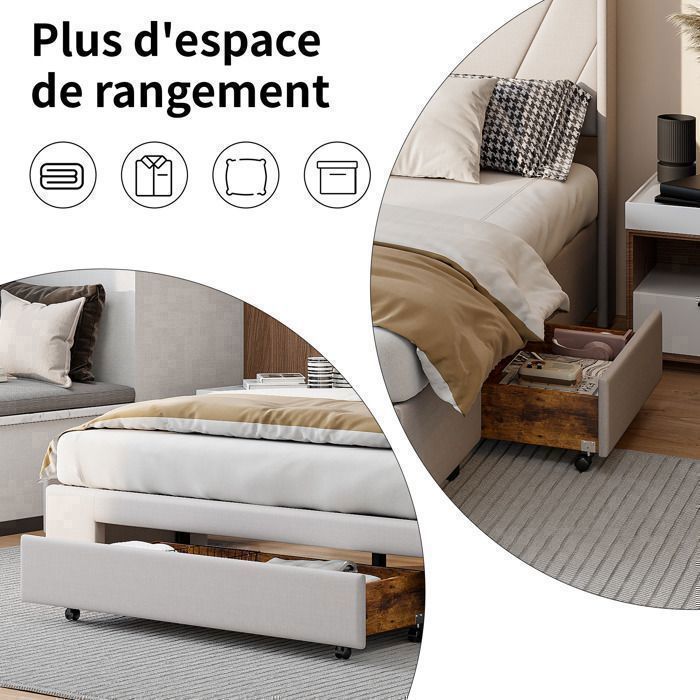 Lit double rembourré 140 x 190 avec éclairage LED et USB, lit rembourré Lit double rembourré 140 x 190 avec éclairage LED et USB, lit rembourré