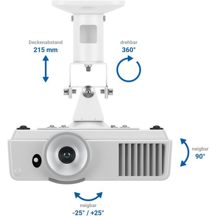 Support de Plafond - DELEYCON - Universel Beamer - 360° Rotation - -25° Inclinaison - 15kg Max - TV Son Photo Support de Plafond - DELEYCON - Universel Beamer - 360° Rotation - -25° Inclinaison - 15kg Max - TV Son Photo