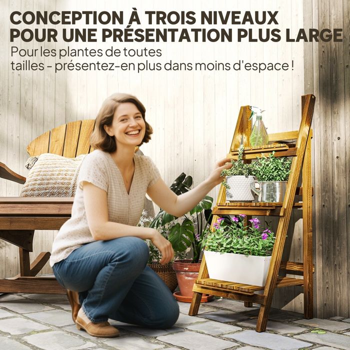 Étagère Échelle Step 170 Design Delights - Bois Acajou Teck Recyclé 170x35cm 5 Niveaux, Décoration Plantes