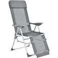 [casa.pro] Chaise Transat Bain de Soleil Aluminium Polyester PVC Pliant Réglable Inclinable Gris Foncé 61 x 67 x 99/118 cm-0