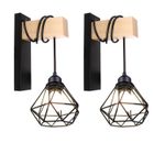 WOTTES Applique Murale Intérieur Industrielle Vintage Loft COUNT, 2pcs Rétro Applique Cage en Métal Noir et Bois Pour Salon Bar Café