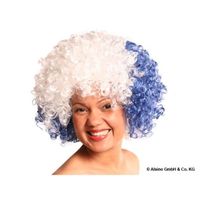 Perruque Bleu Blanc Grèce Méga Funky Party pour adulte coupe disco afro avec beaucoup de volume accessoire déguisement homme femme