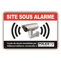 Panneau Alarme Video Surveillance, caméra - Système relié à Police - PVC 300x200 mm + 4 trous - Résistant UV - Garantie 5 ans - PRBN