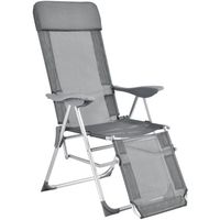[casa.pro] Chaise Transat Bain de Soleil Aluminium Polyester PVC Pliant Réglable Inclinable Gris Foncé 61 x 67 x 99/118 cm
