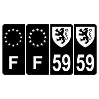 Lot de 4 Autocollants Sticker Plaque d'immatriculation Voiture 59 Blason des Flandres Noir & F Europe