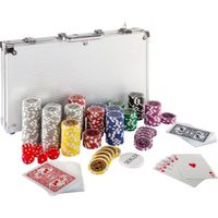 Coffret de Poker Ultime - 300 jetons lasers 12 g avec insert en métal - 2 jeux de cartes - 5 dés - 1 jeton dealer - Mallette en
