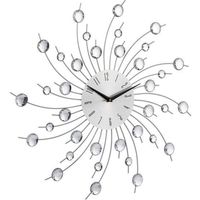 Relaxdays Horloge murale soleil avec perles strass diamant moderne cuisine salon sans Tic-Tac 50 cm, argent