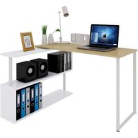 WOLTU Table de bureau en métal et MDF,Bureau d’ordinateur avec étagères,Table de travail, 120x100x74 cm,Chêne clair