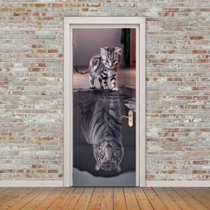 3D Stickers Porte Tigre Animal Auto-Adhésif Mural Décoration De La Maison  Sticker Mural Art Autocollant Chambre Salon Affiche Amovible - 95X215 Cm 