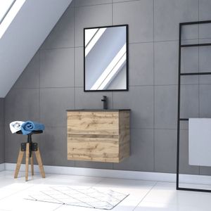 MEUBLE VASQUE - PLAN Meuble salle de bain 60 x 80cm - Finition chene na