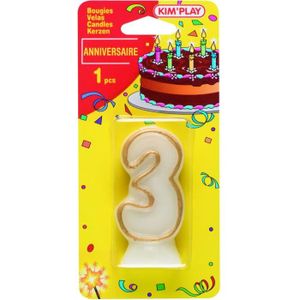1 Pack bougie anniversaire 3 ans pailletée multicolore /BBC0