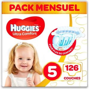 COUCHE HUGGIES Ultra Comfort - Couches Bébé Unisexe x126 Taille 5 - Pack 1 Mois