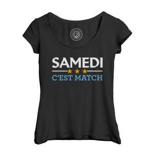 T-SHIRT T-shirt Femme Col Echancré Noir Samedi c'est match