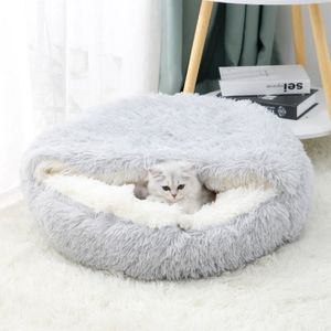 Nid/sac De Couchage Semi-fermé Pour Chat - Taille 65x48cm, Gris - Démontable Et Lavable - Pour Automne/hiver