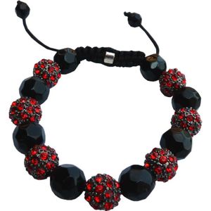 BRACELET - GOURMETTE Shamballa 7 pierres rouges stras et perles noirs, équilibre des chakras, tradition Inde Ancienne