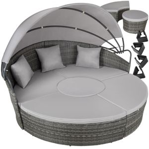 CANAPÉ DE JARDIN TECTAKE Lit de Jardin SANTORIN extérieur Modulable en Salon en Résine tressée + Pare Soleil réglable - Gris