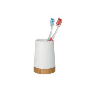Porte Brosse à Dents Et Gobelet Polaris - Céramique Chromée - Pour Salle De Bain - Ø7,5x11cm