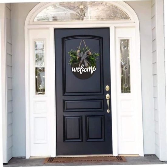 Pancarte Bienvenue Bohème En Bois 30 Cm – Couronne De Porte D'Entrée Avec Feuilles & Nœud, Décoration Fermette Style Champêtre Toute L'Année