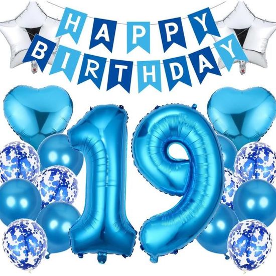 Déco Anniversaire 11 Ans Garçon - Kit Complet Ballons Bleus Transparents & Gâteau Happy Birthday - 32" '11' + Guirlandes + Coeurs