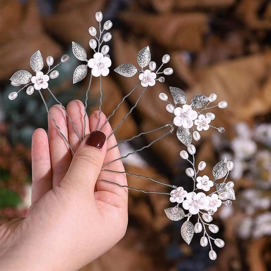 Lot De 5 épingles à Cheveux Perles Blanches - Mariage, Cérémonie, Pas Cher !
