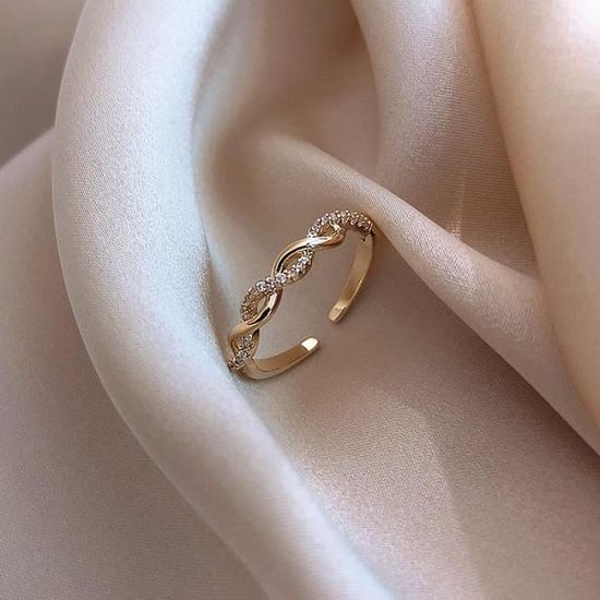 Redimensionnable gold Bague ajustable en cristal fin pour femmes anneau brillant doux tissage en metal ajoure joker nouvelle Achat Vente bracelet gourmette redimensionnable gold Bague ajustable en c...