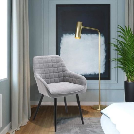 Sigtua Chaise de salle à manger, fauteuil lounge, tissu confortable et respirant, accoudoir dossier, style simple - Gris
