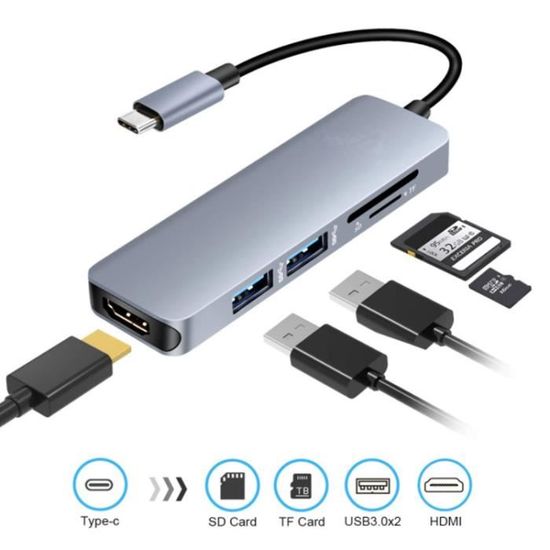 Adaptateur multiport USB-C - carte sD HDMI 4K - GbE - 2x USB 3.0