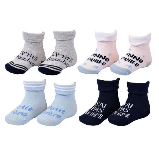 Chaussettes bebe naissance humour OZABI Pack de 4 Paires Bleu Coton polyester et elasthanne Pack de 4 paires humour garcon Cdiscount Pret a Porter