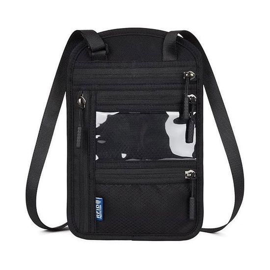 Pochette Etanche Pochette Tour De Cou Voyage RFID - Portefeuille Étanche Pour Passeport, Téléphone, Cartes - Noir Portefeuille Voyage RFID