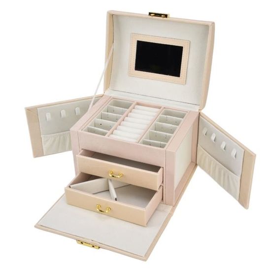 LANDICI Petite boîte à bijoux pour femmes et filles, étui de rangement de bijoux de voyage en cuir synthétique, plateau de rangement portable pour bagues, boîte cadeau pour enfants, blanc
