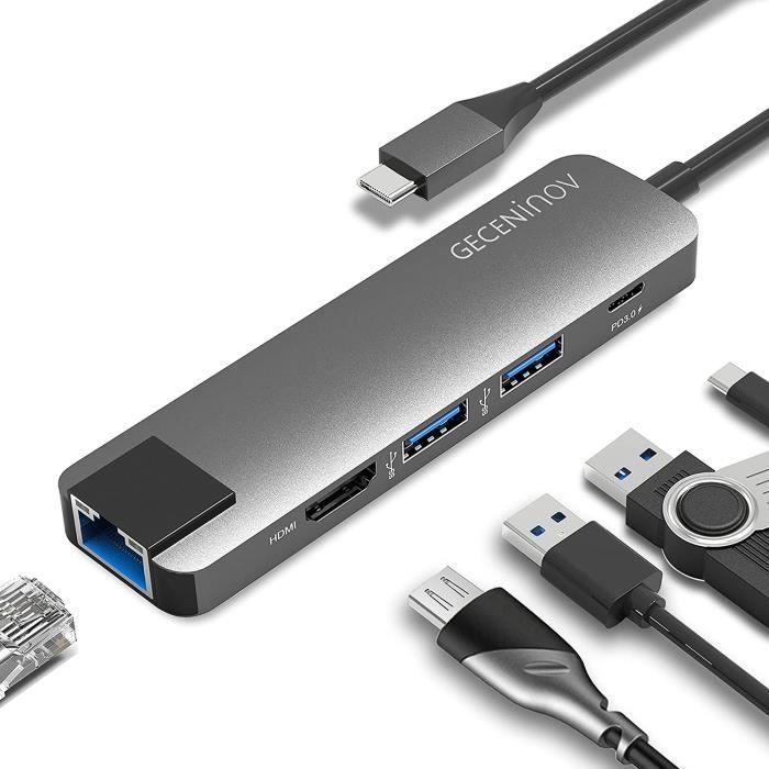 Hub USB-C On Earz Mobile Gear 5en1 : HDMI 4K, SD, Audio – Aluminium, Compact