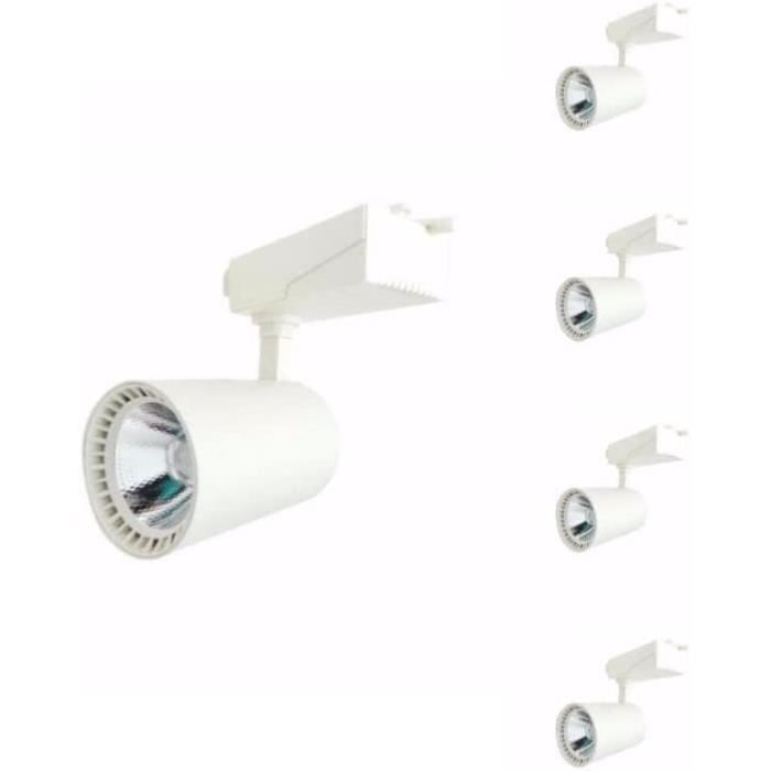 Spot LED Sur Rail SILAMP - Angle 80°, Orientable 300° - Pour Ampoule GU10 (non Fournie) - Pack De 5