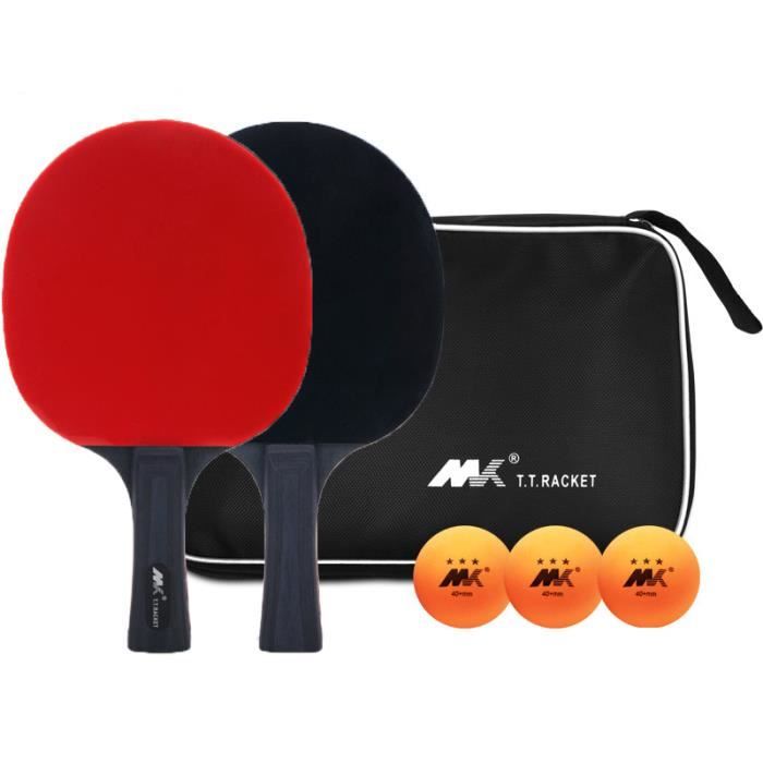 Set de 2 Raquettes Tennis de Table en Bois et 3 Balles Ping-Pong avec sac