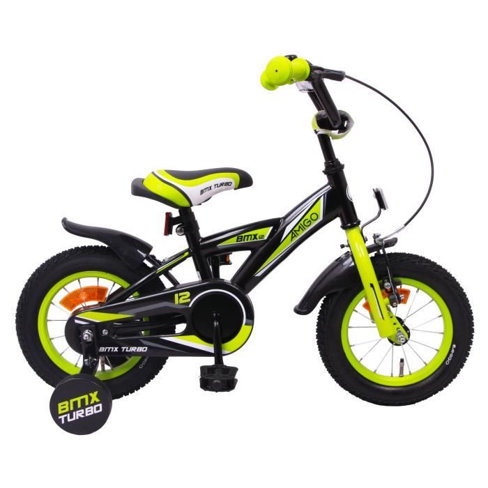 Amigo BMX Turbo | Vélo enfant 12 pouces | Pour garçons à partir de 3-4 ans | Noir