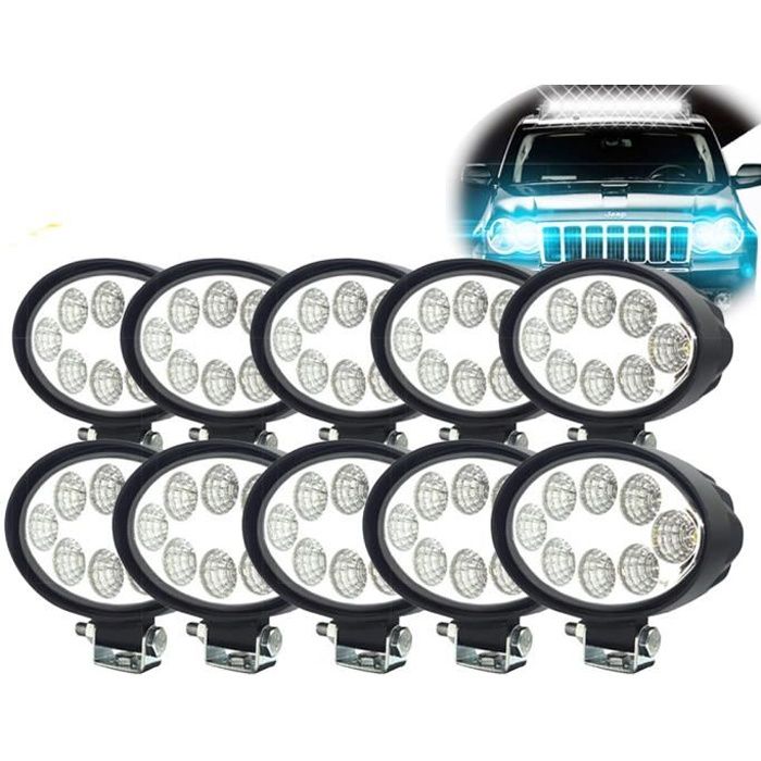 10pcs 24w ovale LED phare de travail feux de travail lumière de route rampe pour camion 12V24V