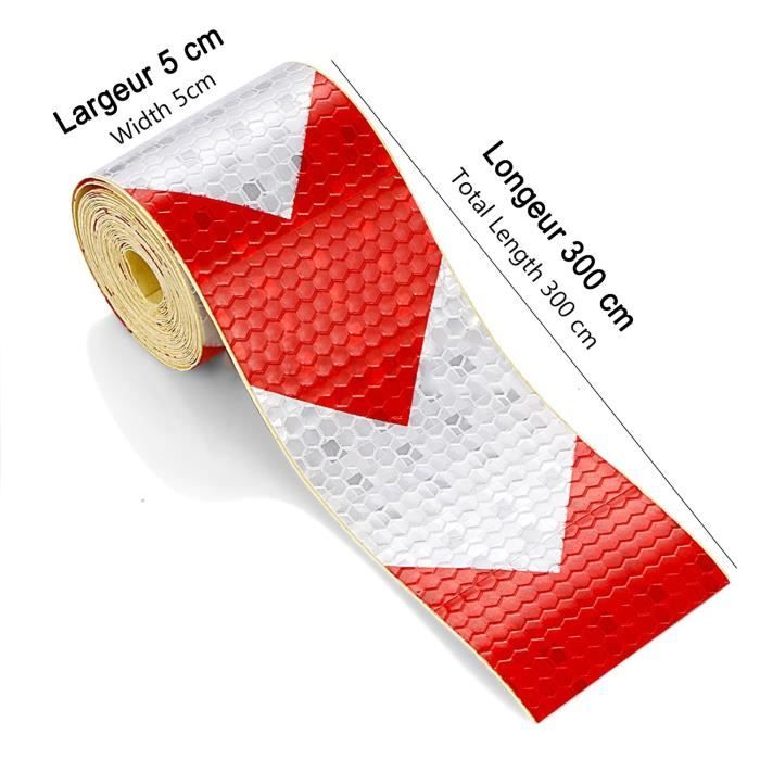 5cm x 300 Cm Blanc Rouge Flèche Bande Réfléchissante Haut Visibilité Autocollant Sécurité Avertissement