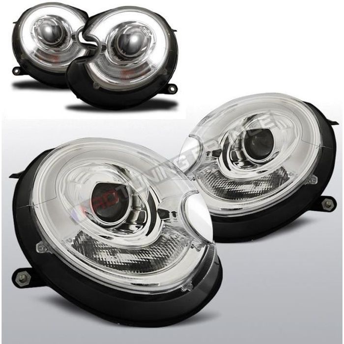 2 FEUX PHARE AVANT CHROME A TUBE LED BMW MINI COOPER & MINI ONE R55 R56 R57 11/2006 - 02/2010