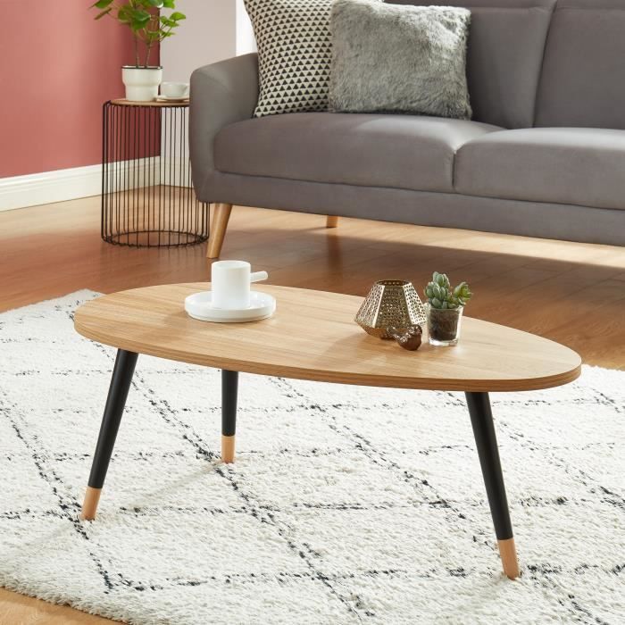 ORGANIC Table basse ovale - coloris bois et noir - L88cm