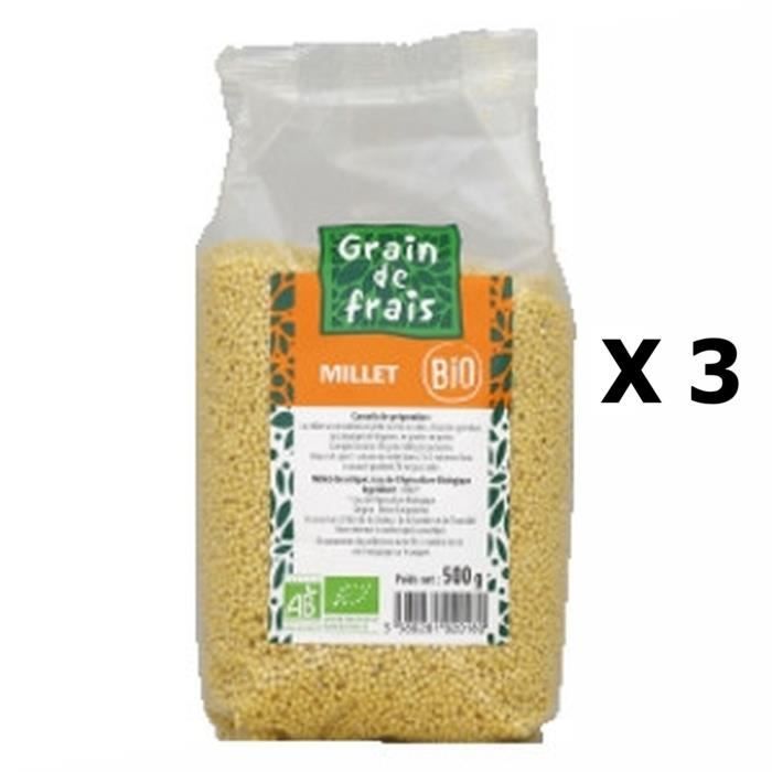 Lot 3x Millet décortiqué BIO - Grain de Frais - paquet 500g